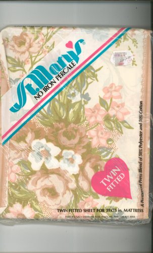 St Mary's Percale One Twin Fitted Sheet Beige & Peach Flowers In Package