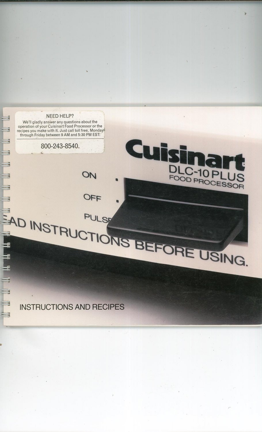 Cuisinart DLC 10 Plus Instruction and Recipe Manual Cookbook