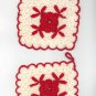 Vintage Lot Of 2 Crocheted Potholders Red & White Center Flower