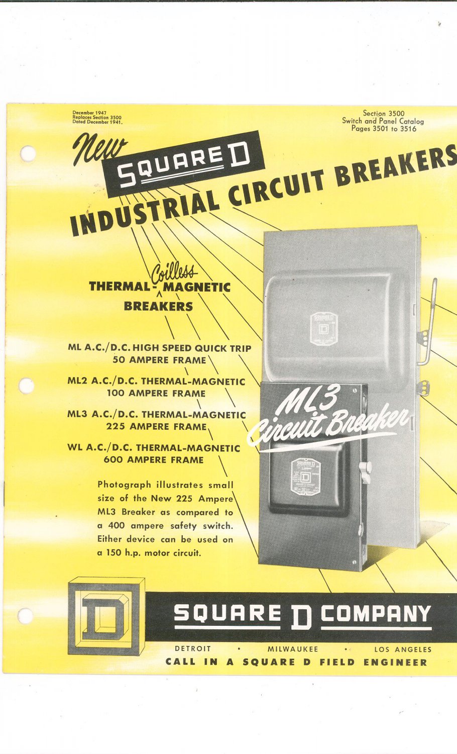 Vintage New Square D Industrial Circut Breakers Catalog Thermal Coilless  Magnetic