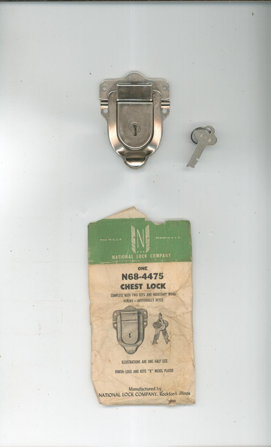 Vintage Chest Lock N68-4475 With Key And Screws National Lock Company Nickel Plated