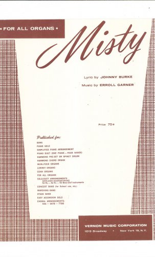 Misty Sheet Music For All Organs Burke Garner Vintage