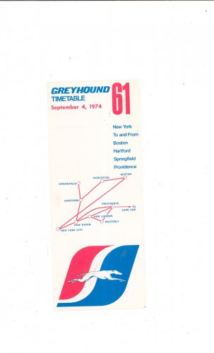 Vintage Greyhound Timetable 61 New York Boston Hartford Springfield Providence 1974 Not PDF