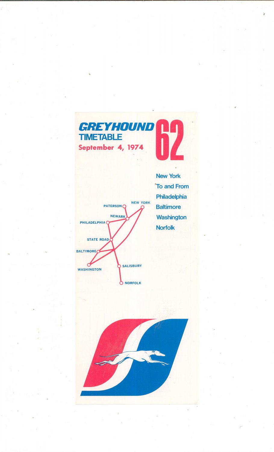 Vintage Greyhound Timetable 62 New York Philadelphia Baltimore Norfolk