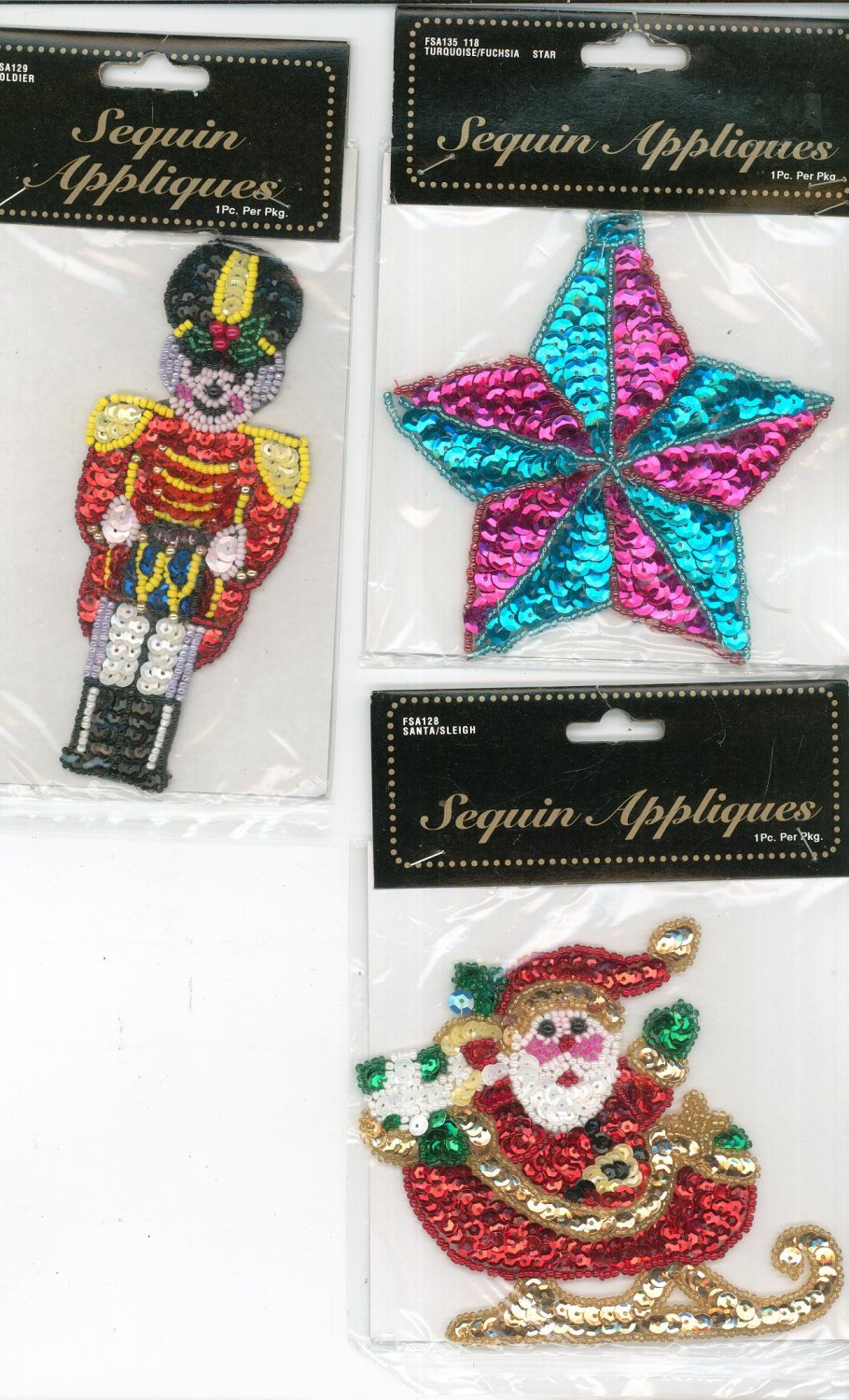Lot Of 9 Assorted Sequin Appliques Christmas Themed In Packages