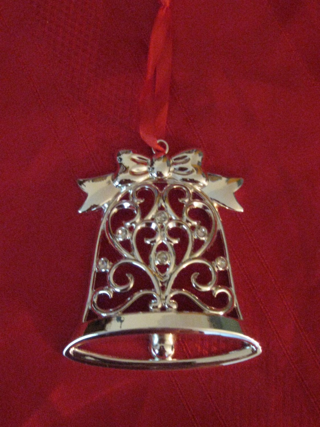 Lenox Bell Ornament Silver Plate With Box Sparkle And Scroll