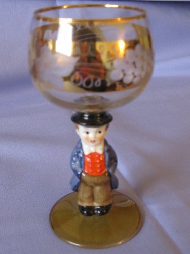 Goebel Black Forest Man Wine Glass / Goblet Cut Grapes And Leaves Accented With Gold