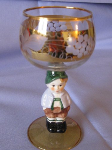 Goebel Bavarian Boy Wine Glass / Goblet Cut Grapes And Leaves Accented With Gold