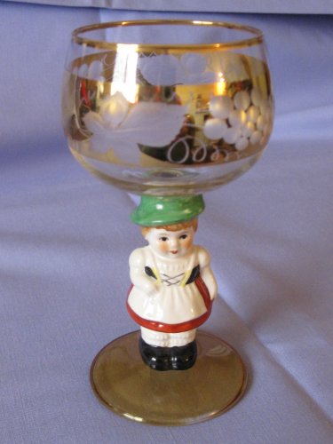 Goebel Bavarian Girl Wine Glass / Goblet Cut Grapes And Leaves Accented With Gold