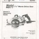 Skil Model HD77 Worm Drive Saw Owners Manual With Parts List Not PDF