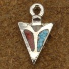 Turquoise & Coral Silver Arrowhead Indian Charm  0300