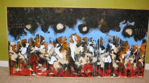 Mixed Media NYC Fire Smoke Abstract Art Nyugen E. Smith