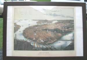 Boston Panoramic Map 39x27 Bird's Eye View Framed Poster Art Print 1877