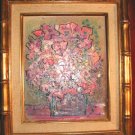 Original Floral Oil Painting Canvas Gold Bamboo Frame 14x12 Original Floral Oil Painting Canvas Gold Bamboo Frame 14x12