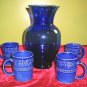 Cobalt Blue Glass Vase 4 Ceramic Cups Ambiance