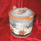 New Halloween Tin Jar Fall w/lid Pumpkin Candies Pale New Halloween Tin Jar Fall w/lid Pumpkin Candies Pale