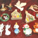 16 Vintage ChristmasTree Ornaments Hanging Porcelain