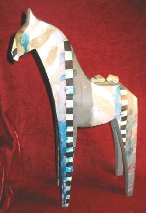 Solid Wooden Hand Carved Painted Horse Giraffe Folk Art