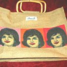 Nice Diane B. Straw Hand Bag w/ Jackie Onassis Prints JFK