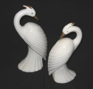 2 Ceramic Swans Phoenix Figurines Decoration Pottery