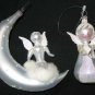 2 Angel Christmas Ornament Moon Reading