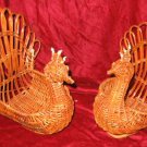 2 Vintage Wicker Turkey Napkin Holder Basket Thanksgiving