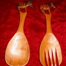 Zebra Animal Wooden Hand Carved Salad Spoon Fork Teak