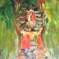 Original Abstract Oil Painting on Anitque Wood Human Nyugen E. Smith
