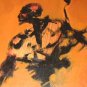 Original Abstract Oil Painting on Wood Skeleton Skull Beast Nyugen E. Smith
