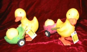 2 NEW RUSS Spring Easter Bunny Duck Candle & Holder