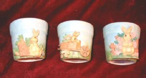 3 NEW RUSS Spring Easter Bunny Candle & Holder