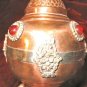 Tin Copper Vase Ornate Ruby Red Gem Indian Ern