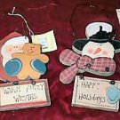 2 New Christmas Wooden Hanging Snowman Santa Decoration 2 New Christmas Wooden Hanging Snowman Santa Decoration