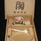 4pc Handpainted Stoneware Tea Cup & Saucer Spoon Korean 4pc Handpainted Stoneware Tea Cup & Saucer Spoon Korean