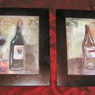 2 Tile Wall Decor Art Wine Glass Grapes Wooden Frame 2 Tile Wall Decor Art Wine Glass Grapes Wooden Frame