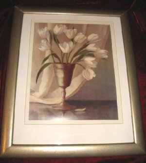 Framed Floral Vase print signed 19"x23" Matted Wooden