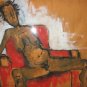 Nyugen E. Smith Woman Nude Chair Acrylic Painting Framed