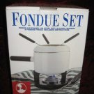 New Roshco White Porcelain Enamel Fondue Set