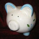 Small Cute Ceramic Piggy Bank Floral White Blue Small Cute Ceramic Piggy Bank Floral White Blue