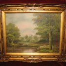 Vintage Lake Scenery Oil Painting on Canvas Gold Frame Anco Bilt Erik Signed Vintage Lake Scenery Oil Painting on Canvas Gold Frame Anco Bilt Erik Signed