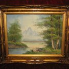 Vintage Lake Scenery Oil Painting on Canvas Gold Frame Anco Bilt Haiwrf Signed Vintage Lake Scenery Oil Painting on Canvas Gold Frame Anco Bilt Haiwrf Signed