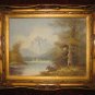 Vintage Lake Fall Scenery Oil Painting on Canvas Gold Frame Anco Bilt Mallina Signed