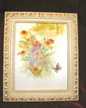 Vintage Chic Framed Art Print Sunflower Butterfly Shabby