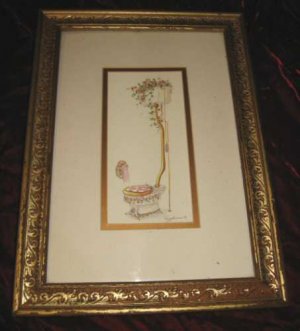 Vintage Peggy Abrams Floral Commode Gold Framed Art Print Toilet