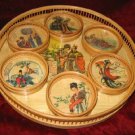 Vintage 7pc Bamboo Chinese Serving Tray Coasters Set