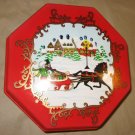 Vintage Ullman Christmas Red Plastic Octagon Box Winter Horse Sled Snow Vintage Ullman Christmas Red Plastic Octagon Box Winter Horse Sled Snow