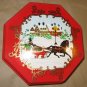 Vintage Ullman Christmas Red Plastic Octagon Box Winter Horse Sled Snow