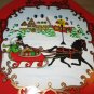 Vintage Ullman Christmas Red Plastic Octagon Box Winter Horse Sled Snow