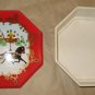 Vintage Ullman Christmas Red Plastic Octagon Box Winter Horse Sled Snow