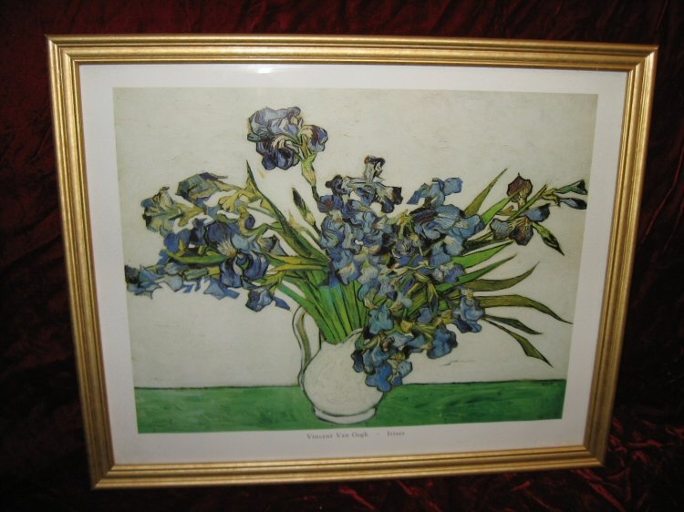 Vincent Van Gogh Irises Gold Wooden Framed Art Print Poster Vase
